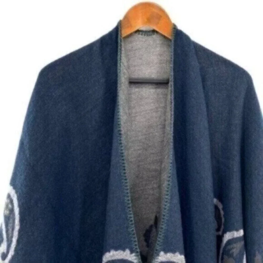 Western Paisley Knit Poncho Shrug Sweater